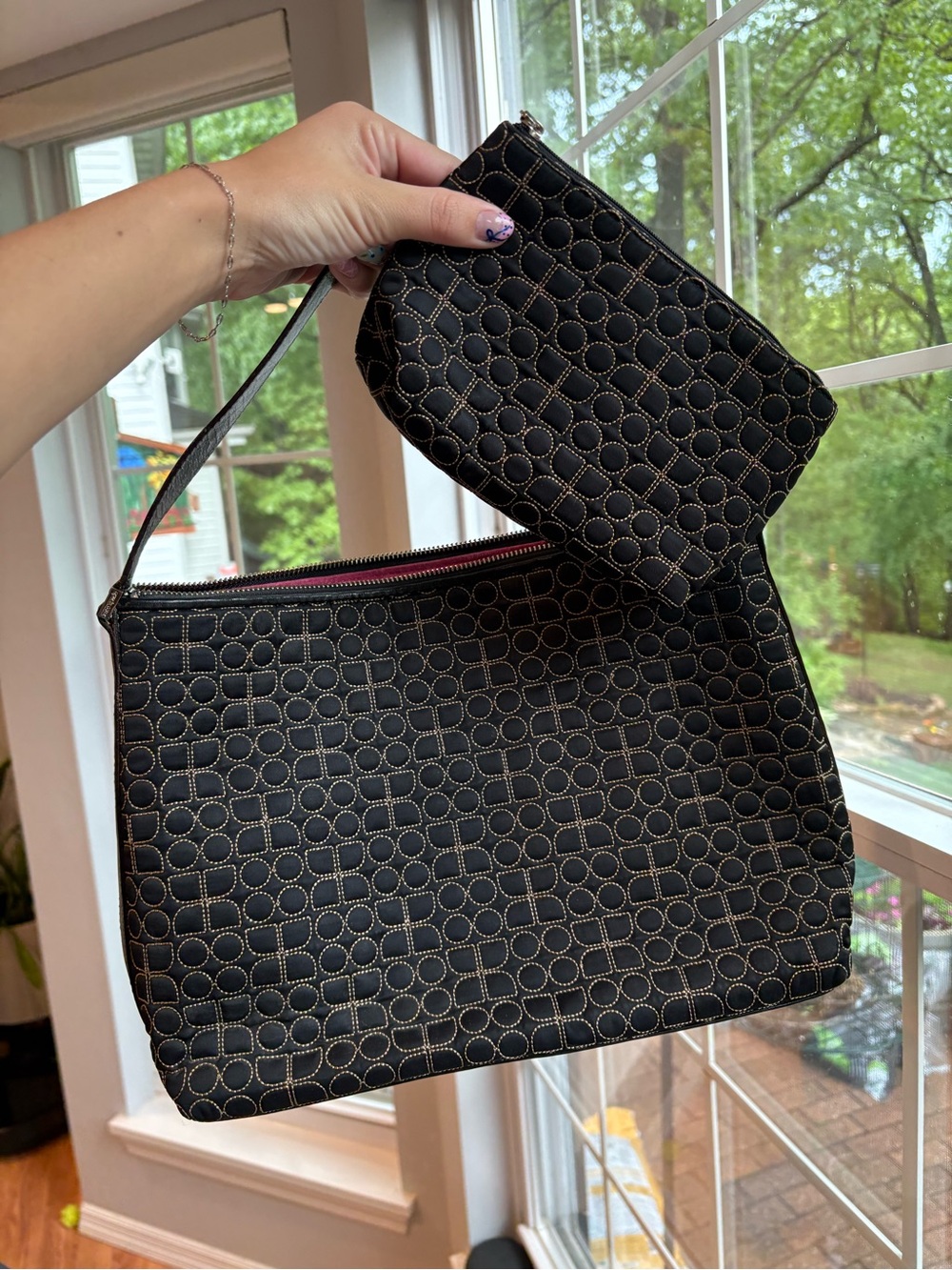 kate spade Black Quilted Geometric Shoulder Bag with Matching Wallet
